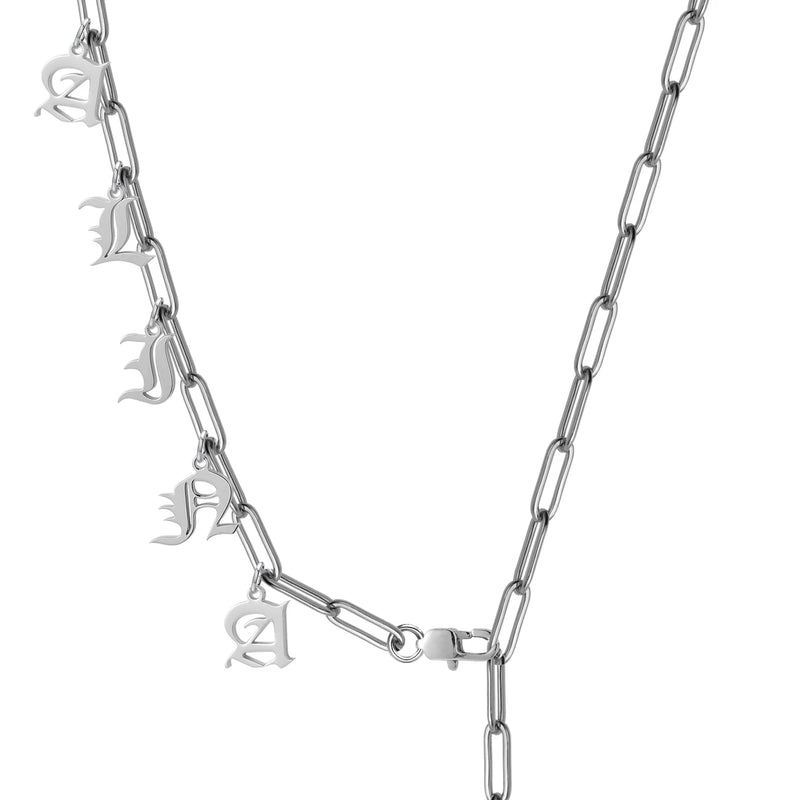 Personalized Stainless Steel Initial Old English Name Pendant Necklace