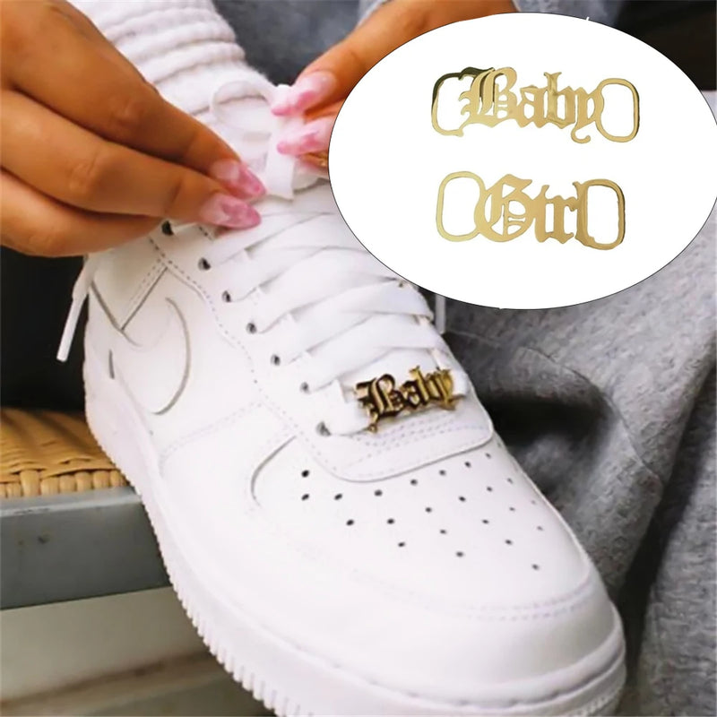 Customizable Steel Shoe Buckle w/ Old English Letter Nameplate