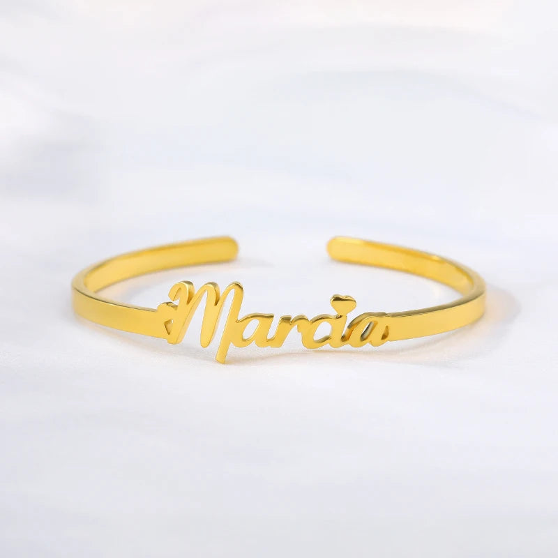 Custom Stainless Steel Name Bracelet Handwriting Nameplate Bangle