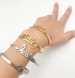 Custom Stainless Steel Name Bracelet Cuff Bangle Handwriting Script Personalized