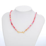 Rainbow Name Necklace Personalised Colorful Bead Letter Stainless Steel