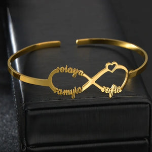Personalized Infinity Symbol Nameplate Stainless Steel Bangle Bracelet