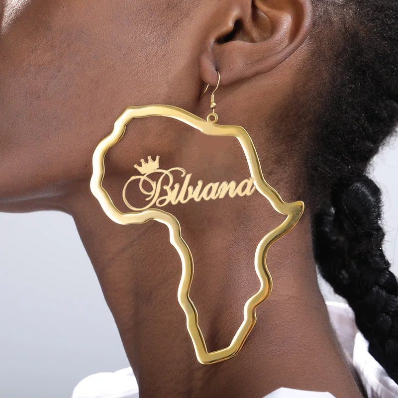 Stainless Steel African Map Earring Women Punk Jewelry Ethnic Gift