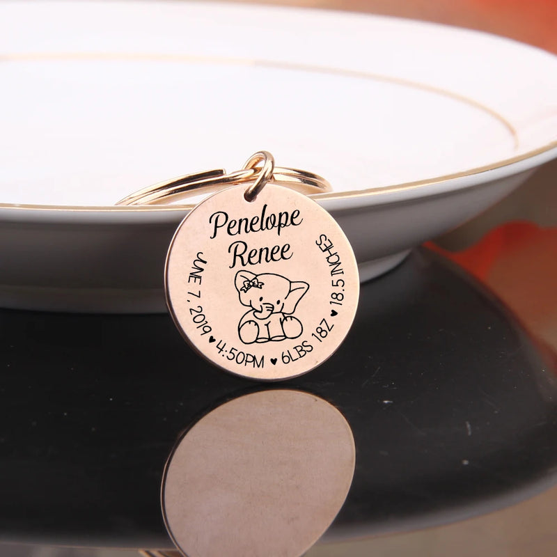 Custom Baby Stats Keychain Gift - Stainless Steel