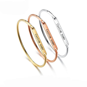 Custom Name Date Cuff Bracelet - Stainless Steel Bangle for Women