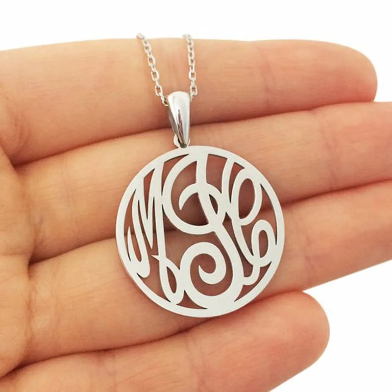 Personalized Stainless Steel Monogram Round Necklace for Women