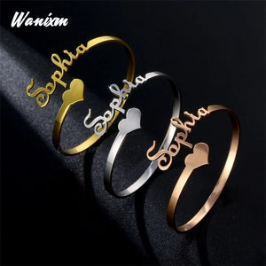 Stainless Steel Nameplate Name Bracelets for Couples Personalized Cuff Bangles