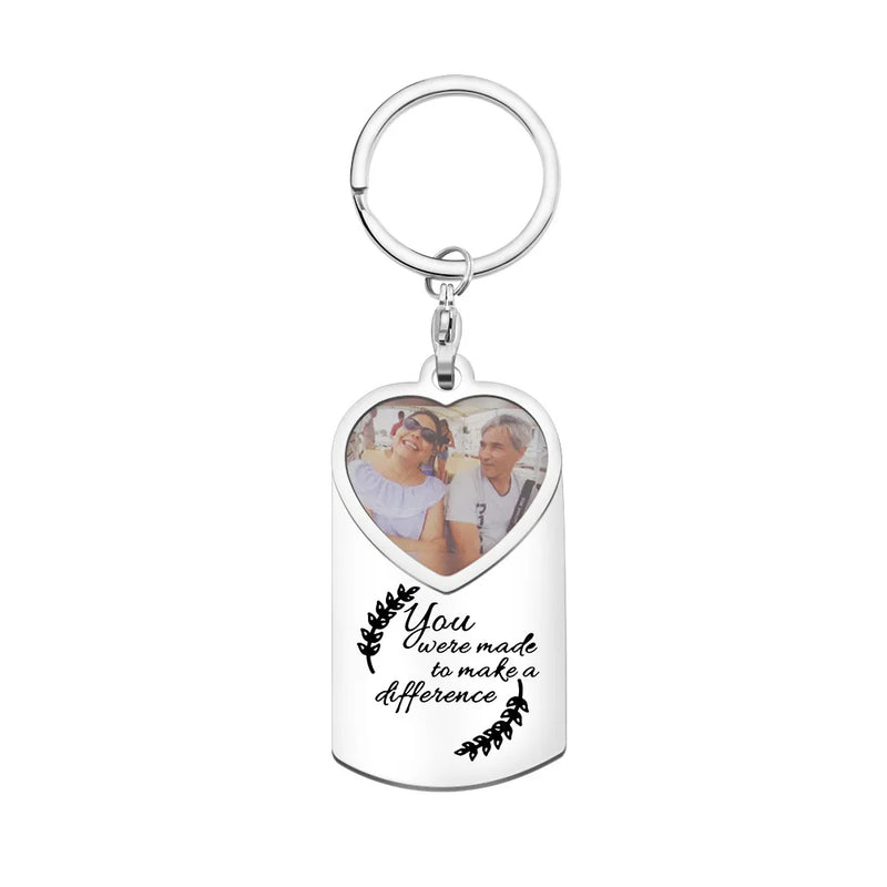Personalized Stainless Steel Keychain Engraved Photo Name Plate Keyring