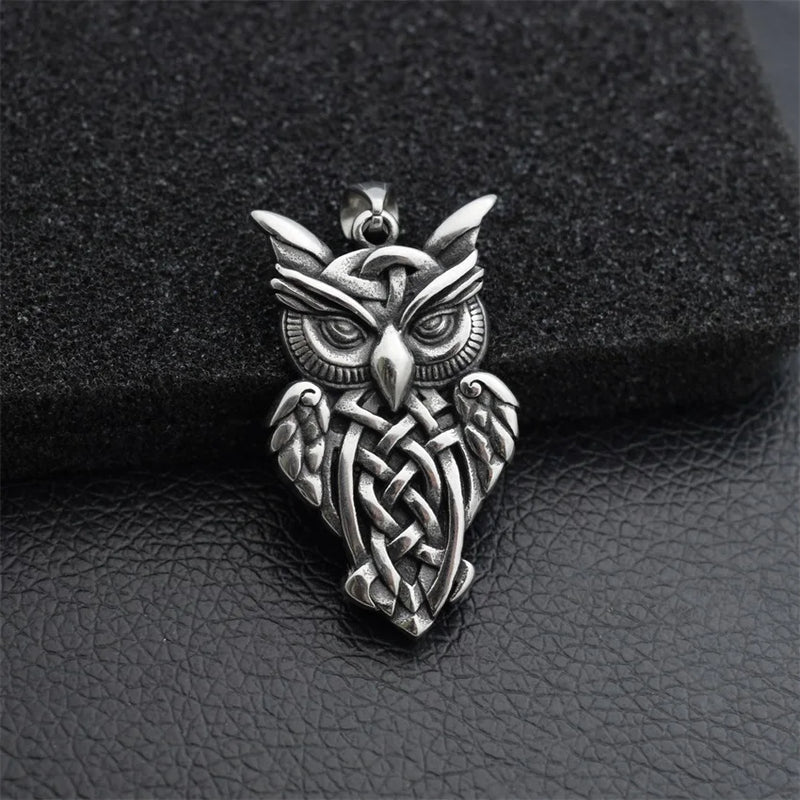 Stainless Steel Owl Pendant Necklace for Women Men