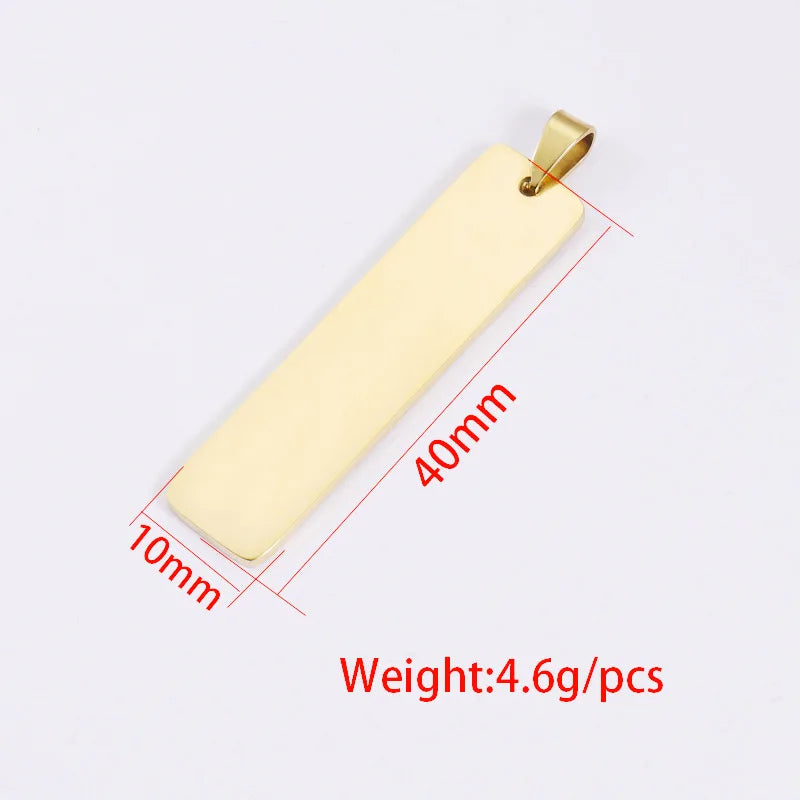 Stainless Steel Rectangle Tag Pendant Charms DIY Necklace Keychain Making