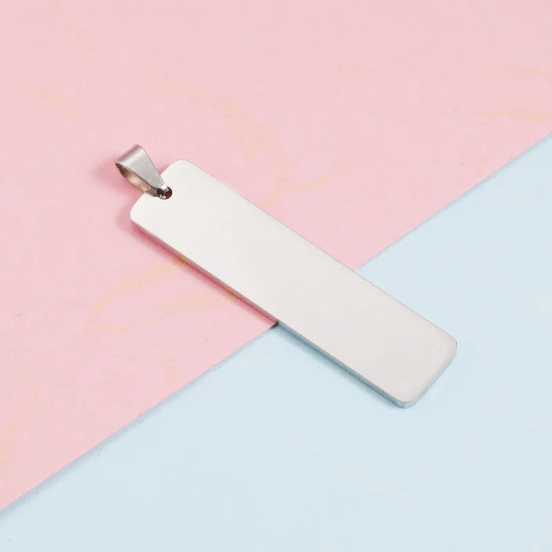 Stainless Steel Rectangle Tag Pendant Charms DIY Necklace Keychain Making