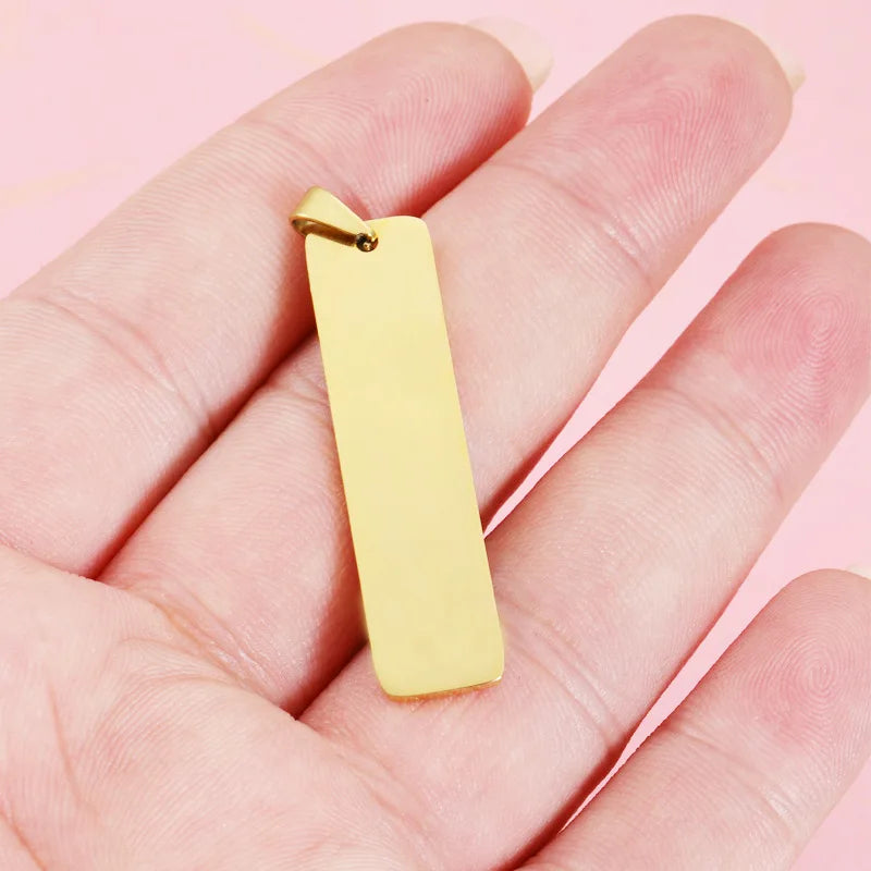Stainless Steel Rectangle Tag Pendant Charms DIY Necklace Keychain Making