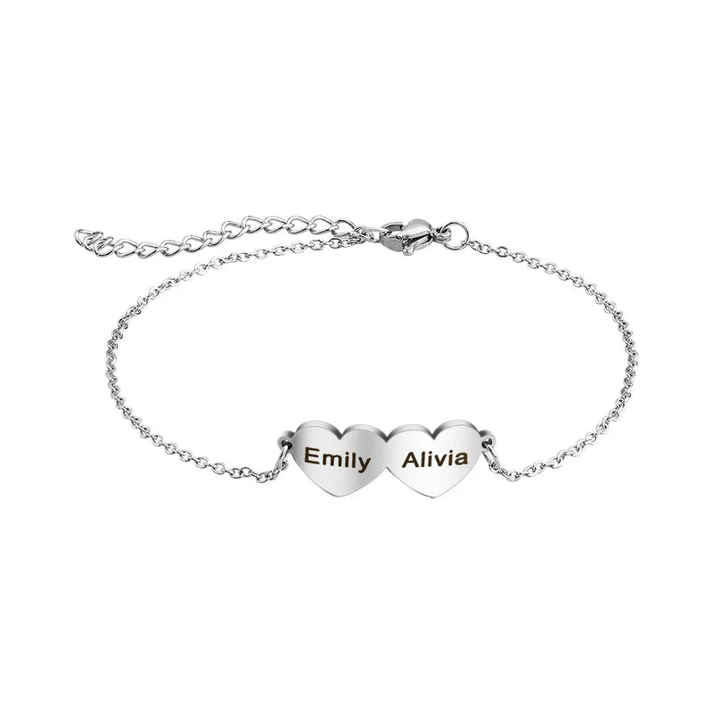 Stainless Steel Heart Name Bracelet - Adjustable Length