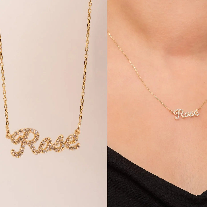 Stainless Steel Diamond Script Name Necklace, Personalized Initials Gift
