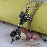 Stainless Steel Vajra Pendant Necklace Hindu Tibetan Buddhism Religious Jewelry