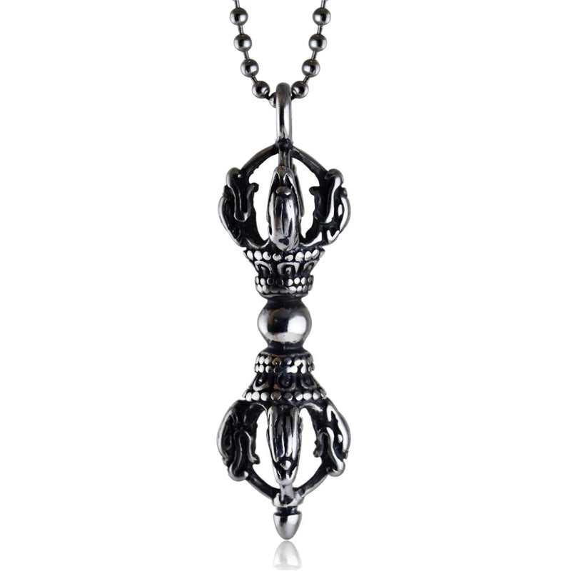 Stainless Steel Vajra Pendant Necklace Hindu Tibetan Buddhism Religious Jewelry