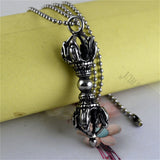 Stainless Steel Vajra Pendant Necklace Hindu Tibetan Buddhism Religious Jewelry