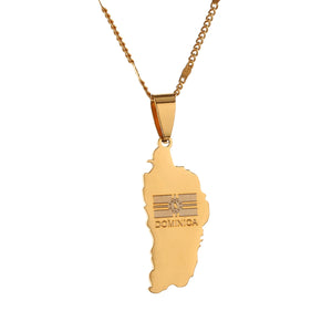 Stainless Steel Dominica Map Flag Pendant Necklace Unisex