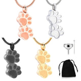 Stainless Steel Double Dog Paw Print Memorial Urn Necklace for Pet Ashes