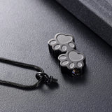 Stainless Steel Double Dog Paw Print Memorial Urn Necklace for Pet Ashes