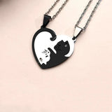 Stainless Steel Double Heart Couple Necklace Kitten Couple Pendant Necklace