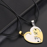 Stainless Steel Double Heart Couple Necklace Kitten Couple Pendant Necklace