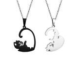 Stainless Steel Double Heart Couple Necklace Kitten Couple Pendant Necklace