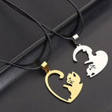 Stainless Steel Double Heart Couple Necklace Kitten Couple Pendant Necklace