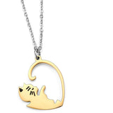 Stainless Steel Double Heart Couple Necklace Kitten Couple Pendant Necklace