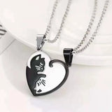 Stainless Steel Double Heart Couple Necklace Kitten Couple Pendant Necklace