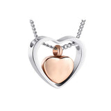 Stainless Steel Double Heart Cremation Urn Necklace Keepsake Memorial Ashes
