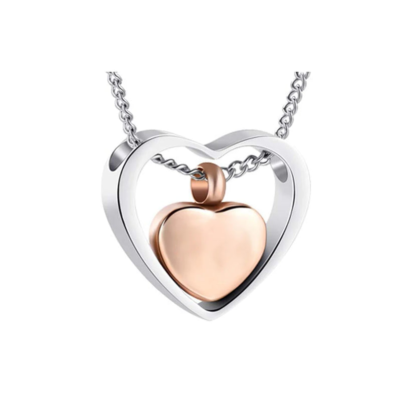 Stainless Steel Double Heart Cremation Urn Necklace Keepsake Memorial Ashes