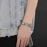 Men's Stainless Steel Double Layer Chain Bracelet with Skull Charm