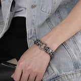 Men's Stainless Steel Double Layer Chain Bracelet with Skull Charm