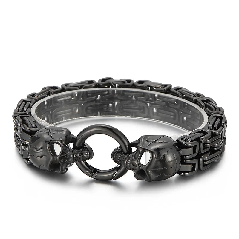 Men's Stainless Steel Double Layer Chain Bracelet with Skull Charm