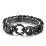Men's Stainless Steel Double Layer Chain Bracelet with Skull Charm