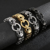 Men's Stainless Steel Double Layer Chain Bracelet with Skull Charm
