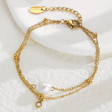 Stainless Steel Double Layers Chain Bracelet with Pearl Charm