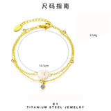 Stainless Steel Double Layers Chain Bracelet with Pearl Charm