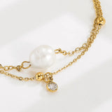 Stainless Steel Double Layers Chain Bracelet with Pearl Charm