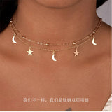 Double Necklace Cross Beads Star Moon Clavicle Chain Ladies Necklace