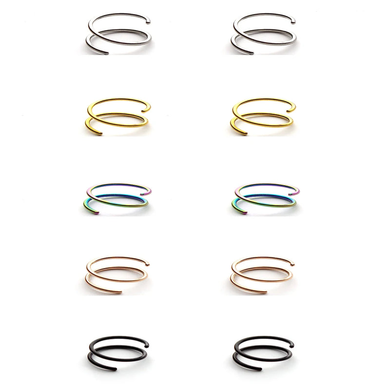 Spiral Nose Ring Hoop Stainless Steel Double Nose Piercing Jewelry