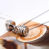 Stainless Steel Dumbbell Charm Pendant Necklace Men Fitness Jewelry