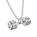 Stainless Steel Dumbbell Charm Pendant Necklace Men Fitness Jewelry
