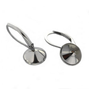 Stainless Steel Ear Clip Wire Hook Earrings with 9mm Circle Bezel
