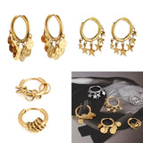 Women's Stainless Steel Hoop Earrings Star Drop Circle Jewelry