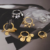 Women's Stainless Steel Hoop Earrings Star Drop Circle Jewelry