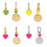 Colorful Heart Earring Smiley Pendant Silver Hoop Earrings