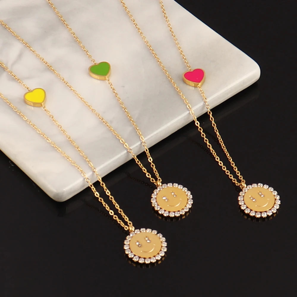 Colorful Heart Earring Smiley Pendant Silver Hoop Earrings