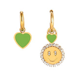 Colorful Heart Earring Smiley Pendant Silver Hoop Earrings